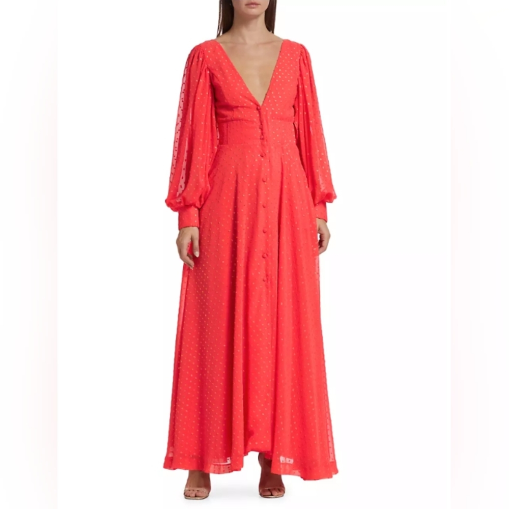 Kimberly Goldson Lesli Maxi Dress NWT Jacquard Coral Gold Maxi Dress